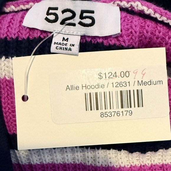 525 America Pink and Navy Striped Hooded Sweater (NWT) - Picture 8 of 8